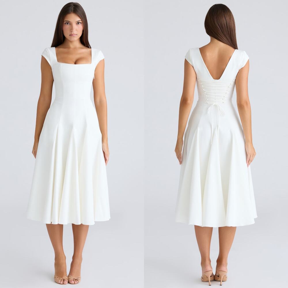 House of CB ‘Raisa’ White midi dress with cap sleeves